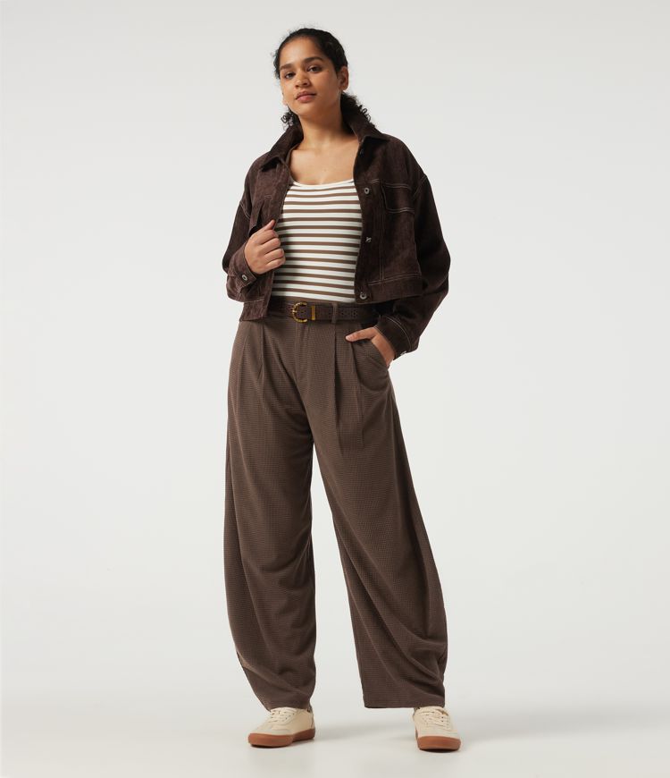 High Waisted Barrel Leg Corduroy Casual Pants with Pockets