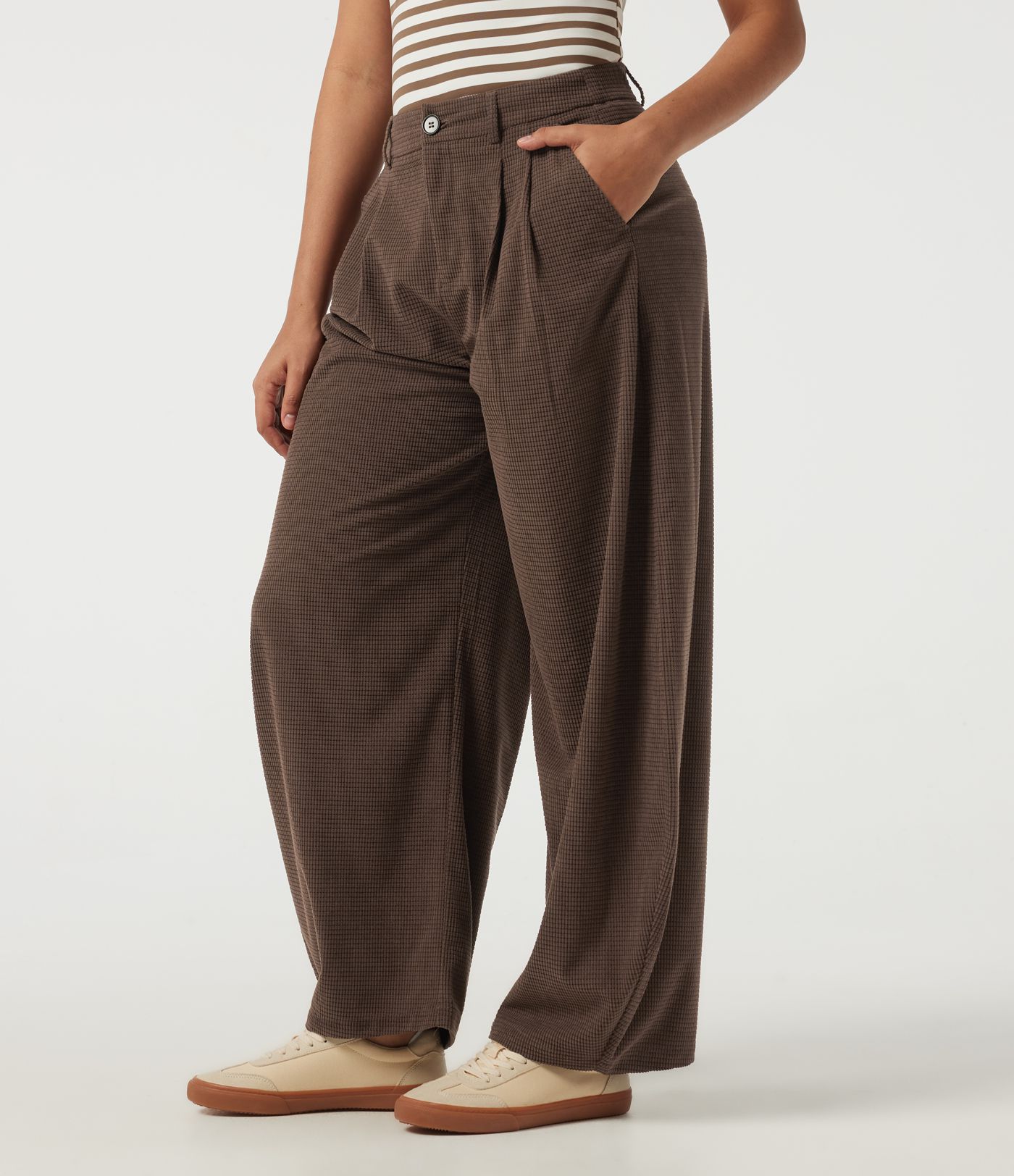 High Waisted Barrel Leg Corduroy Casual Pants with Pockets