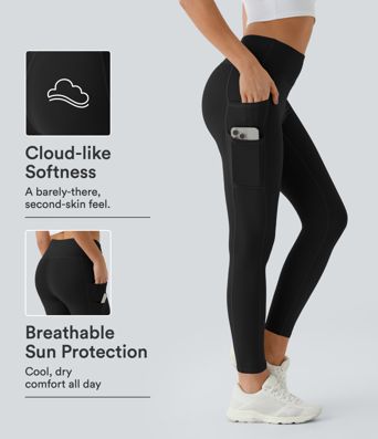 SoftlyZero™ leggings a vita alta con doppie tasche, tinta unita