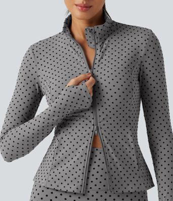 Halara UltraSculpt™ Stand Collar Long Sleeve Thumb Hole Pleated Polka Dot Yoga Jacket with Pockets