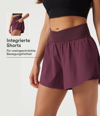 Breezeful™ - 2-in-1 Lauf-Shorts mit hohem Crossover-Bund und Seitentaschen - schnelltrocknend, 7,6 cm Breezeful™ - 2-in-1 Lauf-Shorts mit hohem Crossover-Bund und Seitentaschen - schnelltrocknend, 7,6 cm