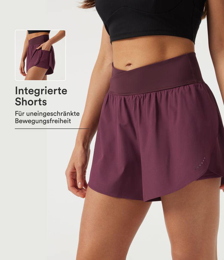 Breezeful™ - 2-in-1 Lauf-Shorts mit hohem Crossover-Bund und Seitentaschen - schnelltrocknend, 7,6 cm Breezeful™ - 2-in-1 Lauf-Shorts mit hohem Crossover-Bund und Seitentaschen - schnelltrocknend, 7,6 cm