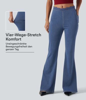 Halara Flex™ - Casual flared jeans with a mid-rise waist, side pockets, and contrasting lace