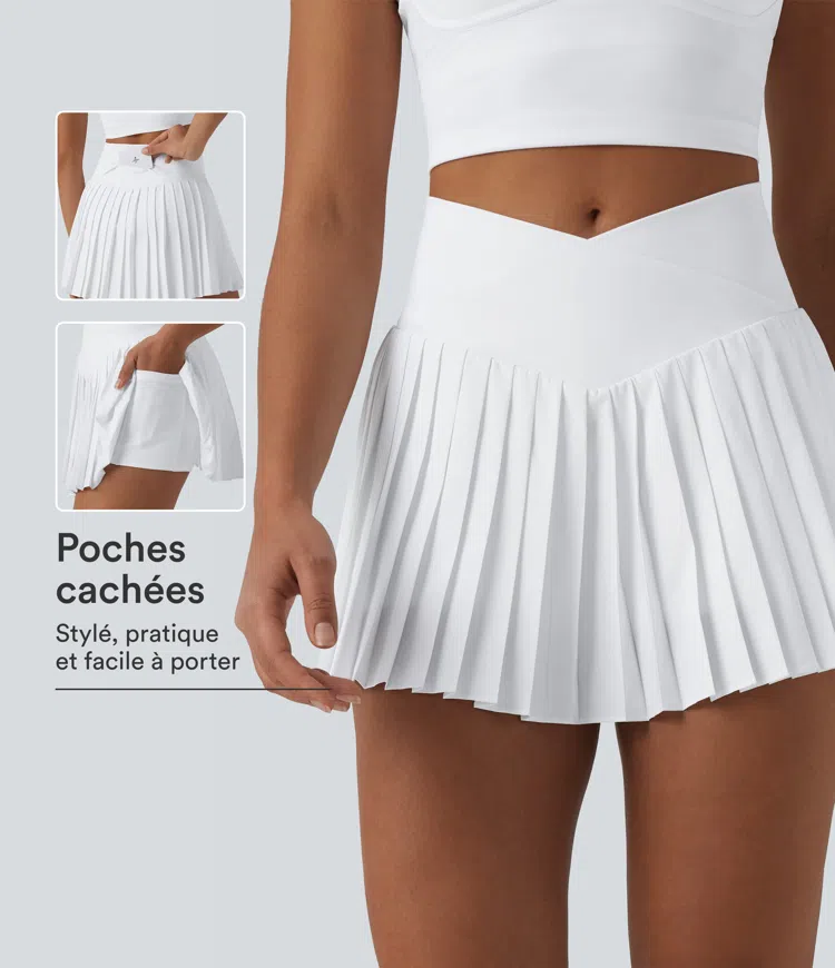 Blanc Breezeful™ Jupe-short tennis mini 2-en-1 plissée séchage rapide taille haute croisée avec poches / 1