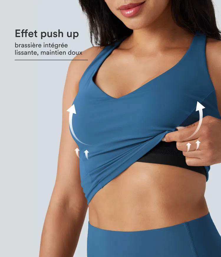 Vallarta Blue Débardeur yoga Halara UltraSculpt™ 2-en-1 push-up col V profond dos croisé / 1