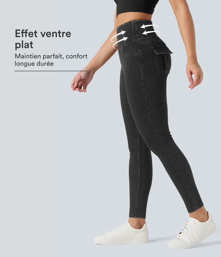 Phantom Denim Legging décontracté gainant taille haute effet denim avec poches Halara Flex™ / 1