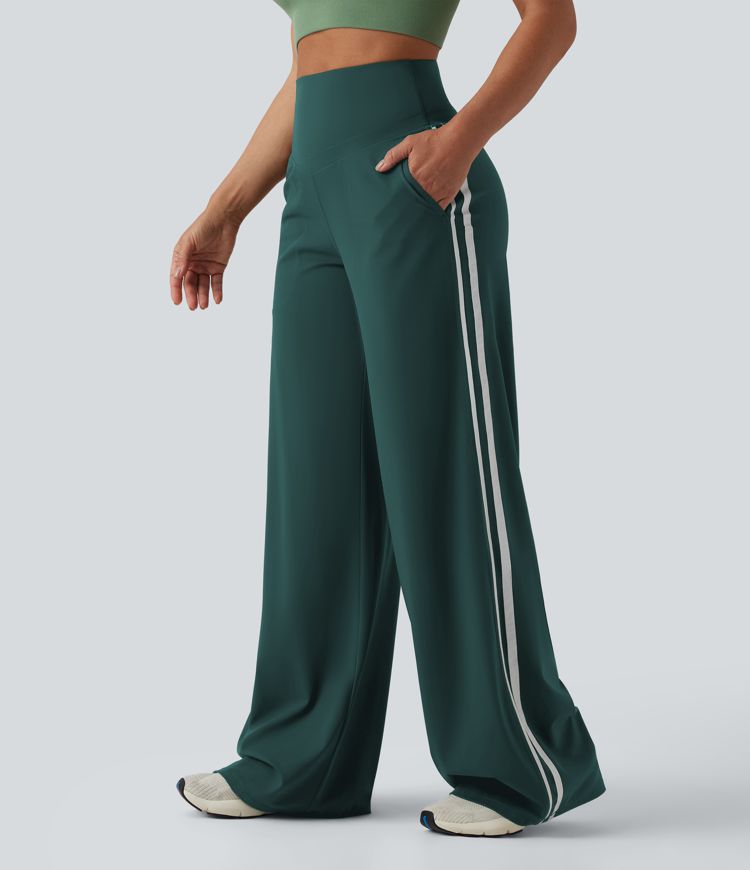 Halara UltraSculpt™ High Waisted Tummy Control Color Block Stripes Yoga Baggy Pants with Pockets