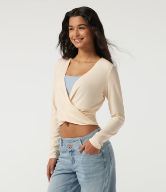Deep V Neck Long Sleeve Casual T-Shirt