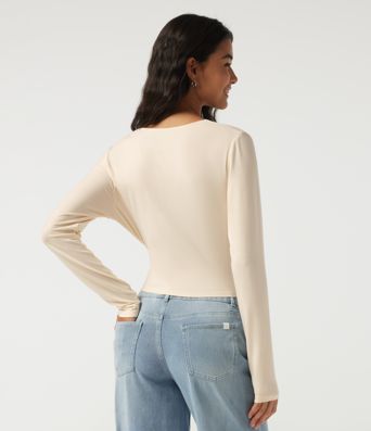Deep V Neck Long Sleeve Casual T-Shirt