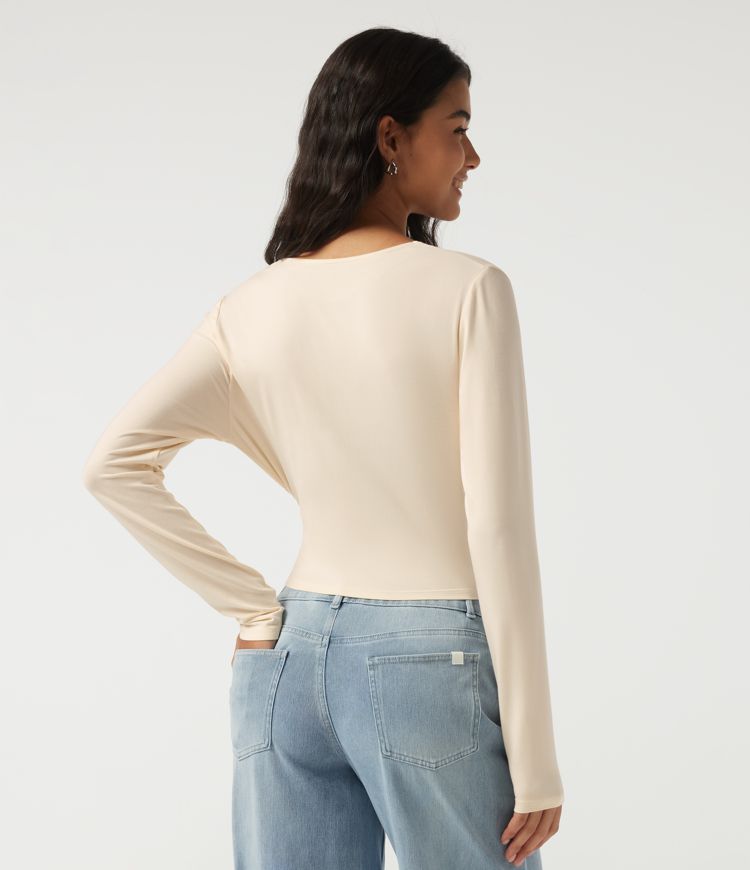 Deep V Neck Long Sleeve Casual T-Shirt