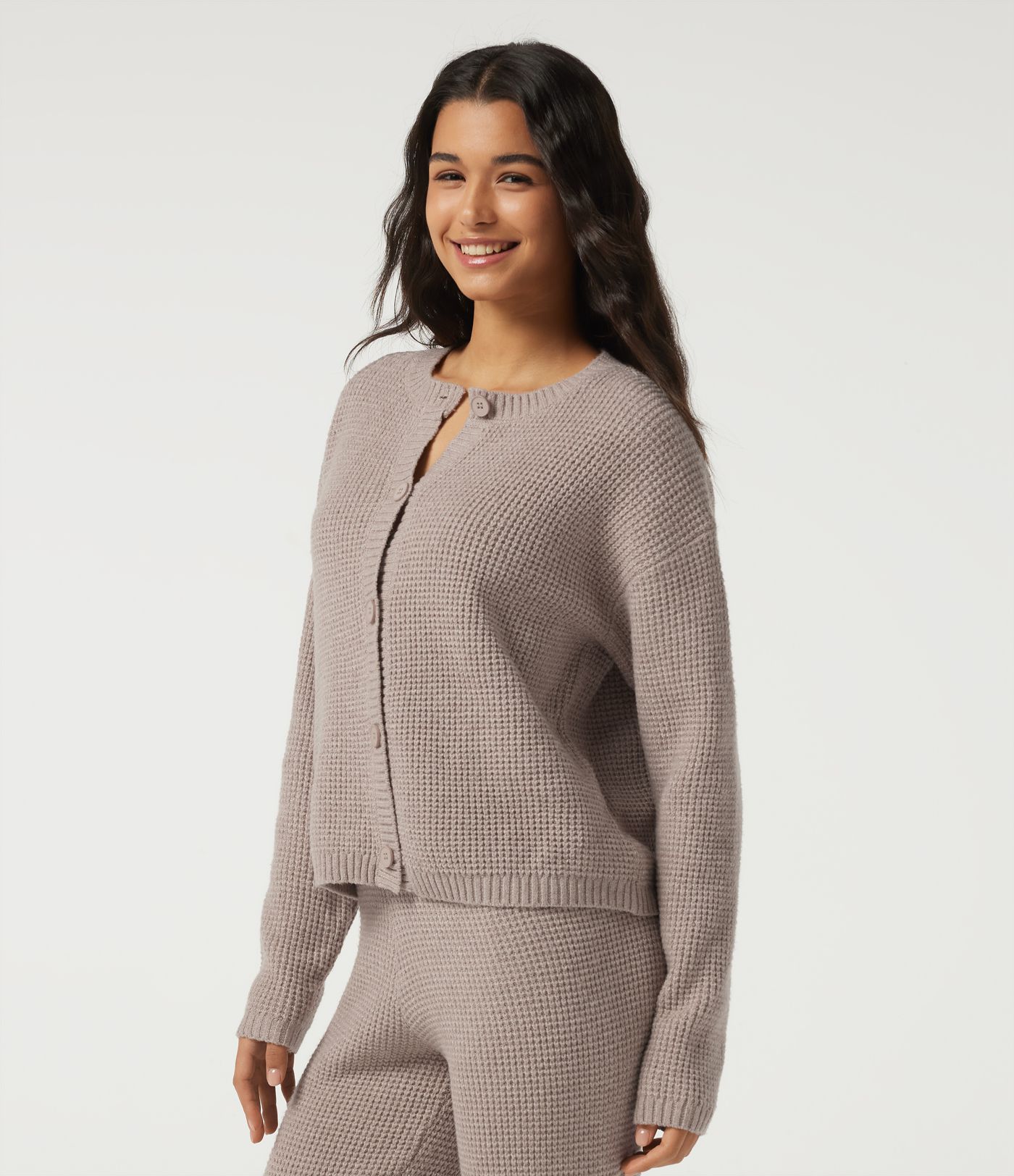 Round Neck Long Sleeve Lounge Cardigan