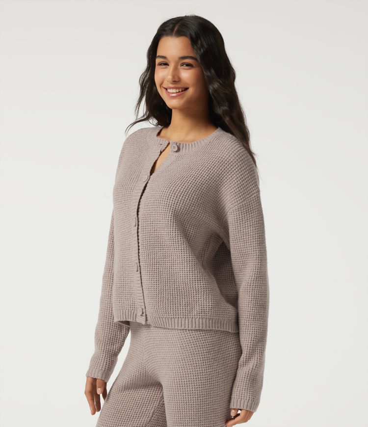 Round Neck Long Sleeve Lounge Cardigan