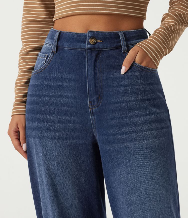 Halara Flex™ High Waisted Barrel Leg Casual Cotton Jeans with Pockets