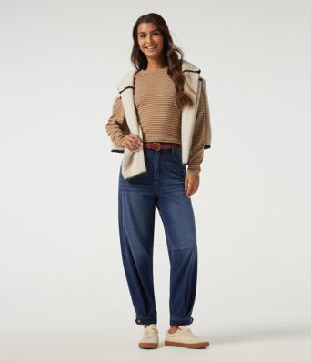 Halara Flex™ High Waisted Barrel Leg Casual Cotton Jeans with Pockets