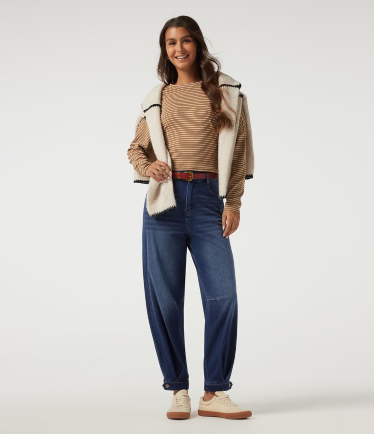 Halara Flex™ High Waisted Barrel Leg Casual Cotton Jeans with Pockets