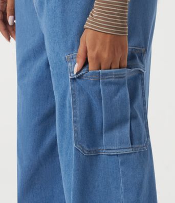 Halara Flex™ Mid Rise Drawstring Denim Casual Cotton Joggers with Pockets Halara Flex™ Mid Rise Drawstring Denim Casual Cotton Joggers with Pockets