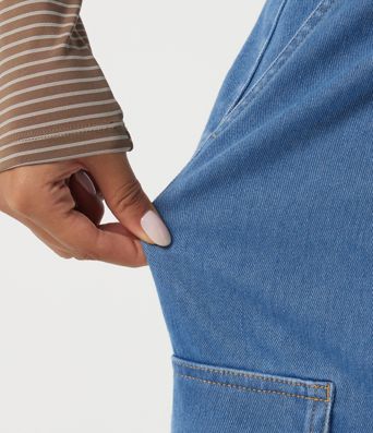 Halara Flex™ Mid Rise Drawstring Denim Casual Cotton Joggers with Pockets Halara Flex™ Mid Rise Drawstring Denim Casual Cotton Joggers with Pockets
