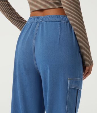 Halara Flex™ Mid Rise Drawstring Denim Casual Cotton Joggers with Pockets Halara Flex™ Mid Rise Drawstring Denim Casual Cotton Joggers with Pockets
