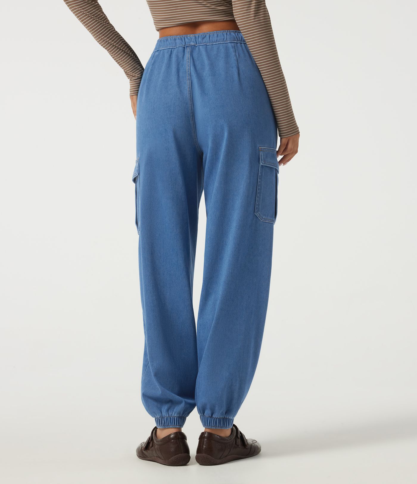 Halara Flex™ Mid Rise Drawstring Denim Casual Cotton Joggers with Pockets Halara Flex™ Mid Rise Drawstring Denim Casual Cotton Joggers with Pockets