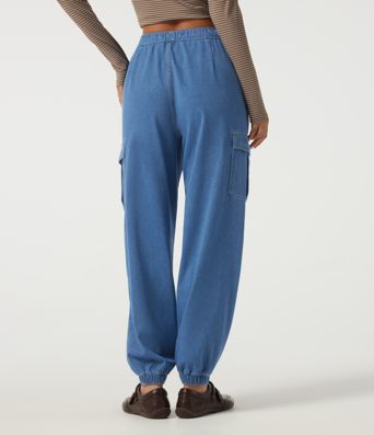 Halara Flex™ Mid Rise Drawstring Denim Casual Cotton Joggers with Pockets Halara Flex™ Mid Rise Drawstring Denim Casual Cotton Joggers with Pockets