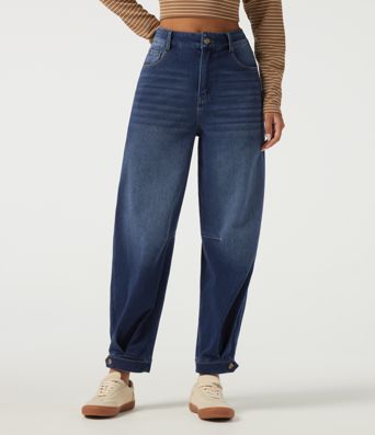 Halara Flex™ High Waisted Barrel Leg Casual Cotton Jeans with Pockets