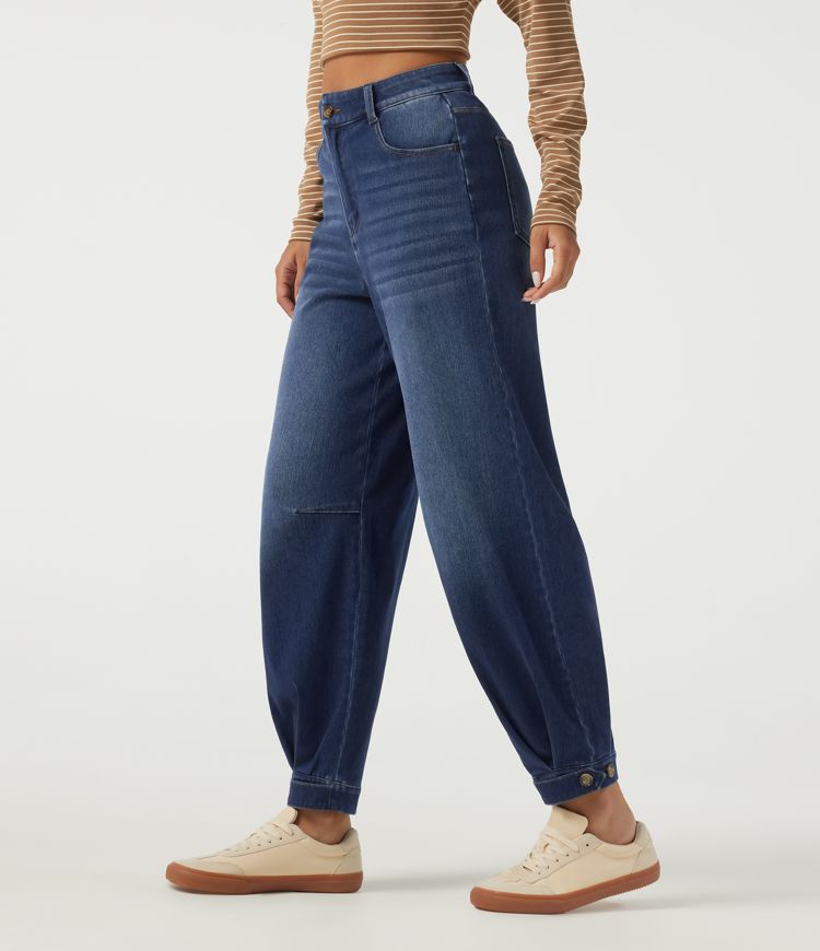 Halara Flex™ High Waisted Barrel Leg Casual Cotton Jeans with Pockets