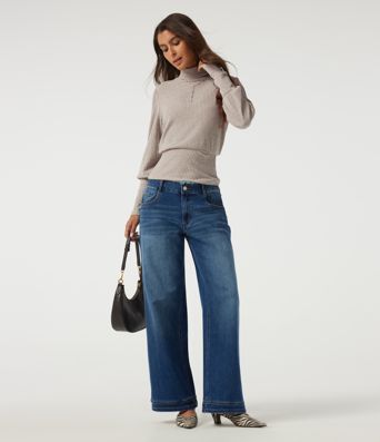 Ribbed Knit High Neck Puff Long Sleeve Ruched Casual Top