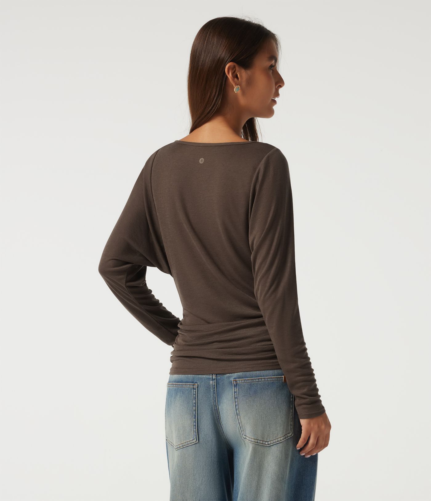 Scoop Neck Batwing Long Sleeve Slim Ruched Casual Top Scoop Neck Batwing Long Sleeve Slim Ruched Casual Top