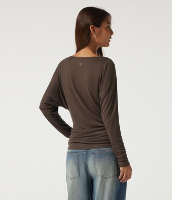 Scoop Neck Batwing Long Sleeve Slim Ruched Casual Top Scoop Neck Batwing Long Sleeve Slim Ruched Casual Top