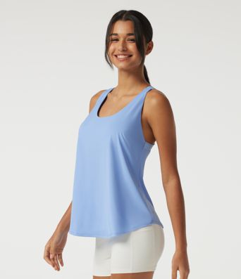 U Neck Cut Out Curved Hem Quick Dry Built-in Bra Yoga Tank Top for DD-F Cups