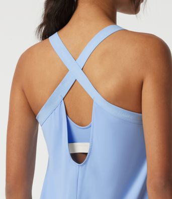 U Neck Cut Out Curved Hem Quick Dry Built-in Bra Yoga Tank Top for DD-F Cups