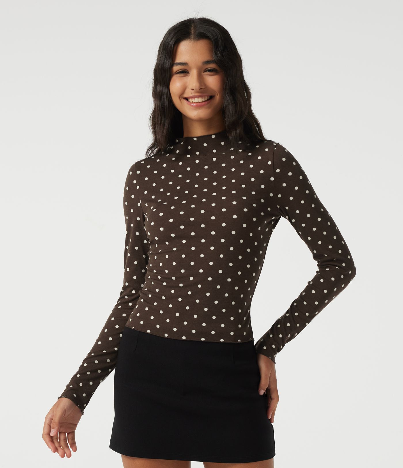 Mock Neck Long Sleeve Polka Dot Slim Casual T-Shirt Mock Neck Long Sleeve Polka Dot Slim Casual T-Shirt