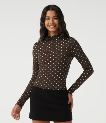 Mock Neck Long Sleeve Polka Dot Slim Casual T-Shirt Mock Neck Long Sleeve Polka Dot Slim Casual T-Shirt