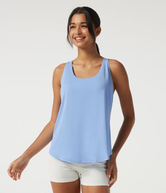 U Neck Cut Out Curved Hem Quick Dry Built-in Bra Yoga Tank Top for DD-F Cups