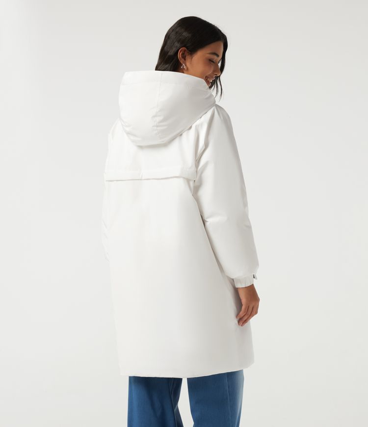 White Hooded Long Sleeve Casual Down Jacket with Pockets / 2