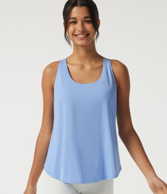 U Neck Cut Out Curved Hem Quick Dry Built-in Bra Yoga Tank Top for DD-F Cups