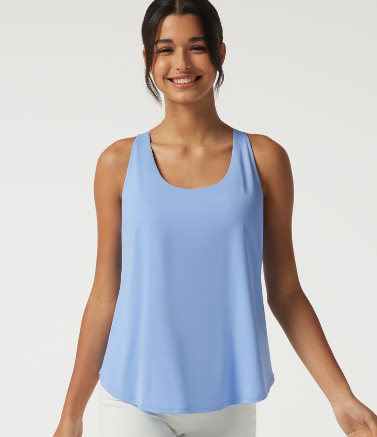 U Neck Cut Out Curved Hem Quick Dry Built-in Bra Yoga Tank Top for DD-F Cups