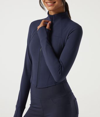 SoftlyZero™ Plush Thermal High Neck Yoga Jacket with Thumbholes SoftlyZero™ Plush Thermal High Neck Yoga Jacket with Thumbholes