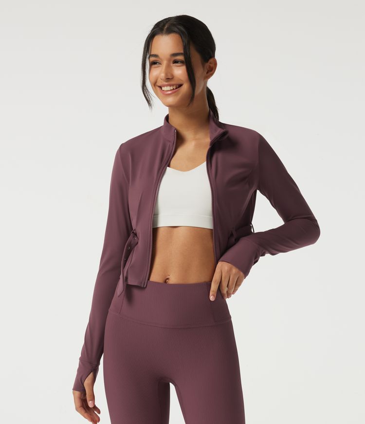 Halara UltraSculpt™ veste de yoga pour silhouettes courbes, col montant, manches longues et ceinture à boucle