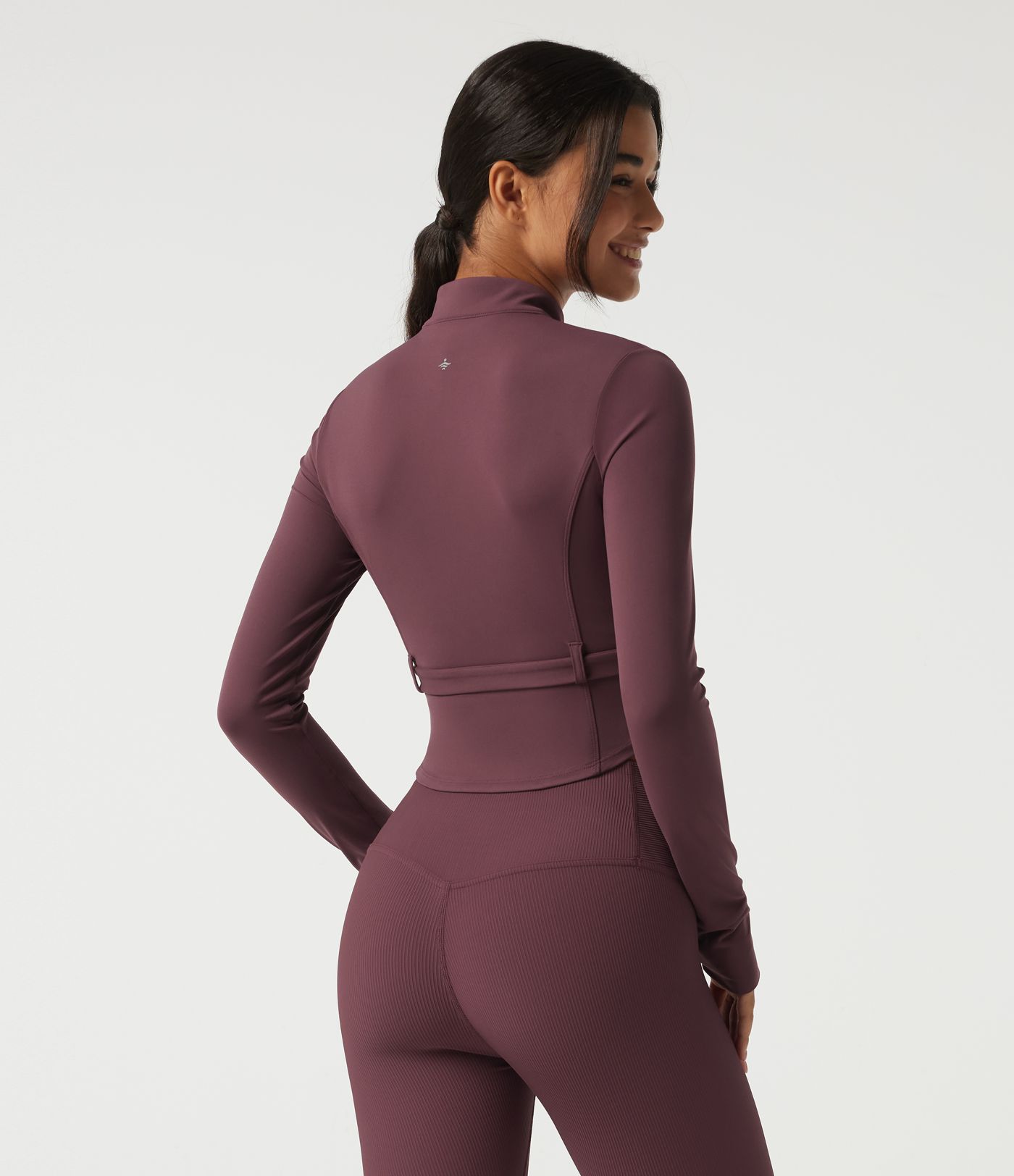 Halara UltraSculpt™ veste de yoga pour silhouettes courbes, col montant, manches longues et ceinture à boucle