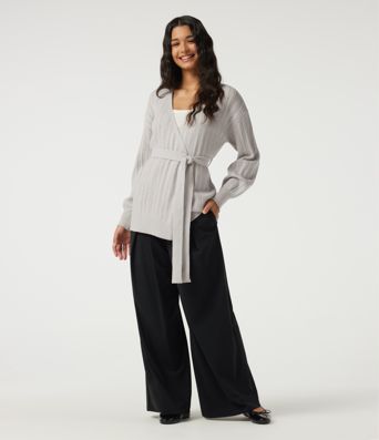 V Neck Long Sleeve Belted Casual Cardigan