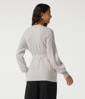 V Neck Long Sleeve Belted Casual Cardigan