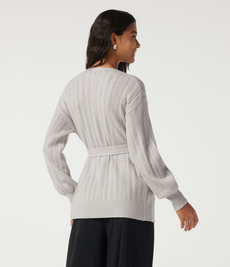 V Neck Long Sleeve Belted Casual Cardigan