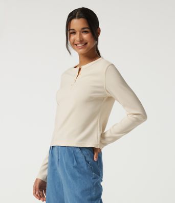 Henley Neck Long Sleeve Yoga Sports Top