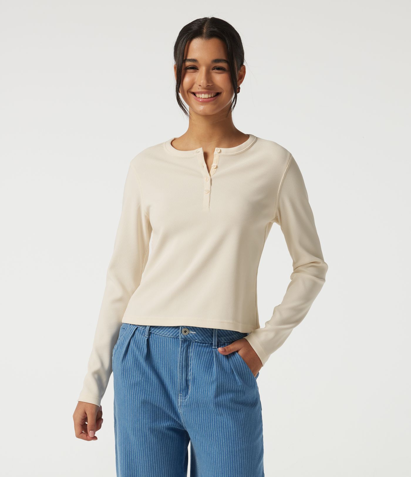 Henley Neck Long Sleeve Yoga Sports Top