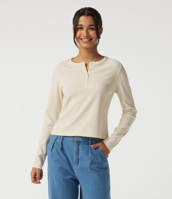 Henley Neck Long Sleeve Yoga Sports Top