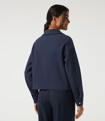 Veste décontractée gaufrée à col à revers, épaules tombantes, manches longues, avec poches