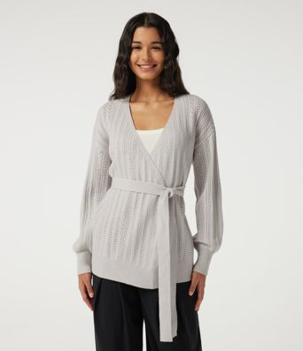 V Neck Long Sleeve Belted Casual Cardigan