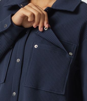 Veste décontractée gaufrée à col à revers, épaules tombantes, manches longues, avec poches