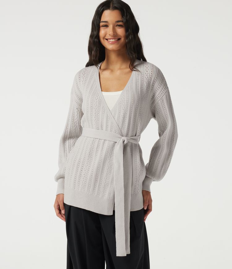 V Neck Long Sleeve Belted Casual Cardigan